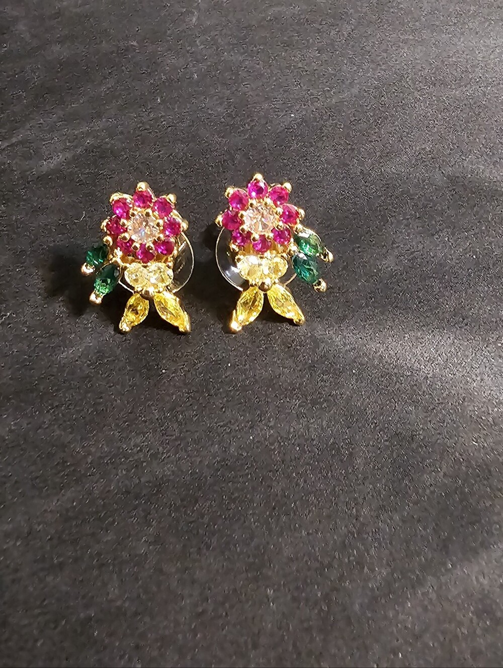 Kate Spade Gold-Tone Floral Crystal Stud Earrings - Pink, Green, Yellow